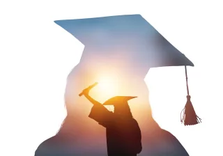 student graduation watching sunrise