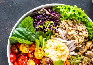 grilled chicken rice spicy chickpeas avocado cabbage pepper buddha bowl